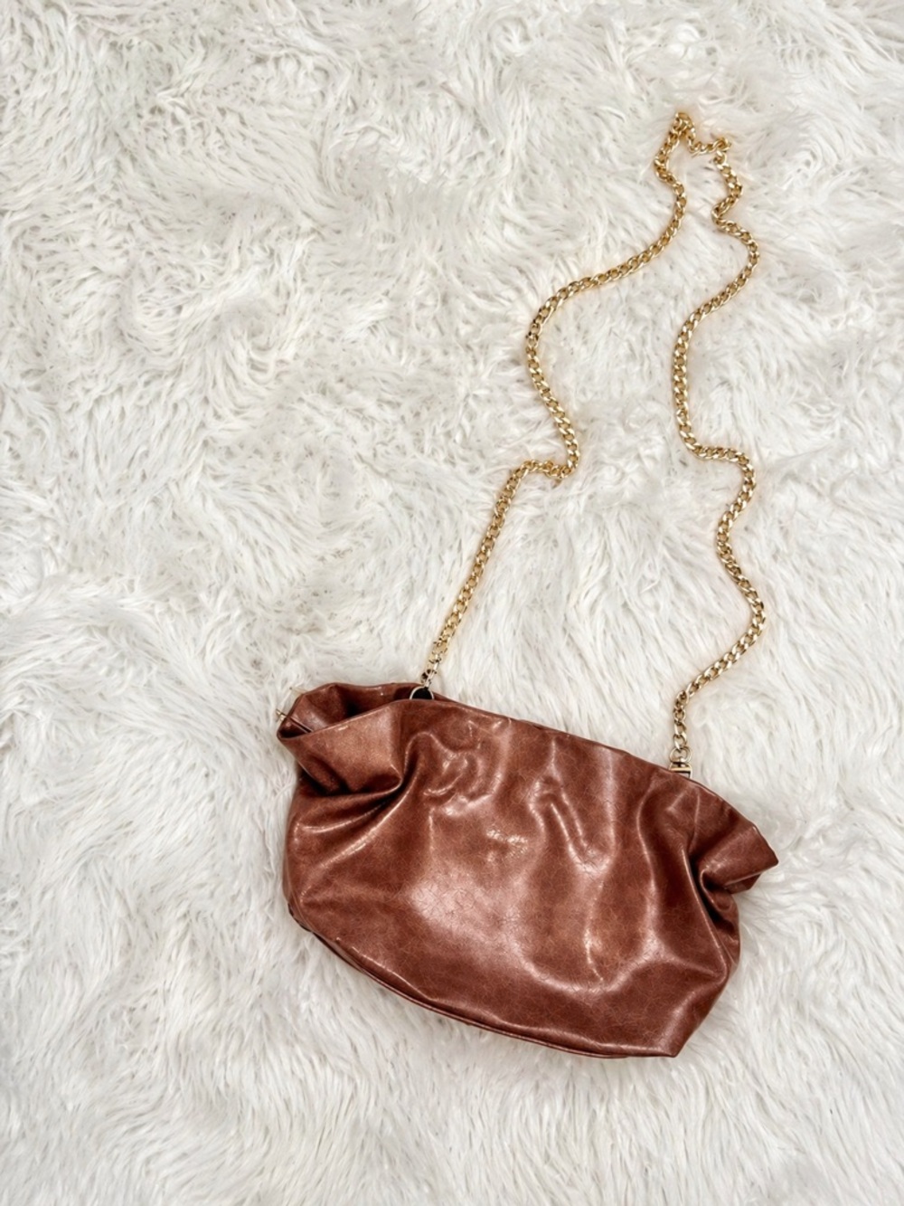 Anthropologie Mauve Blush Tan Brown Shoulder Bag with Gold Chain Strap - Picture 4 of 8